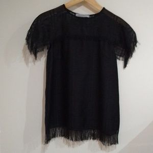 D3 Sportmax 2 sheer mesh open sleeve top with zip at left shoulder